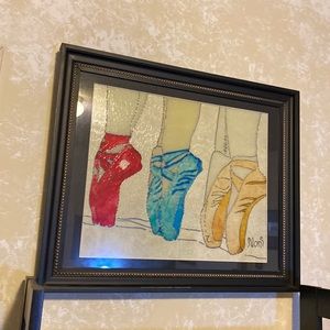 Large Acrylic Art on glass matted and framed ballet slippers feet dance studio